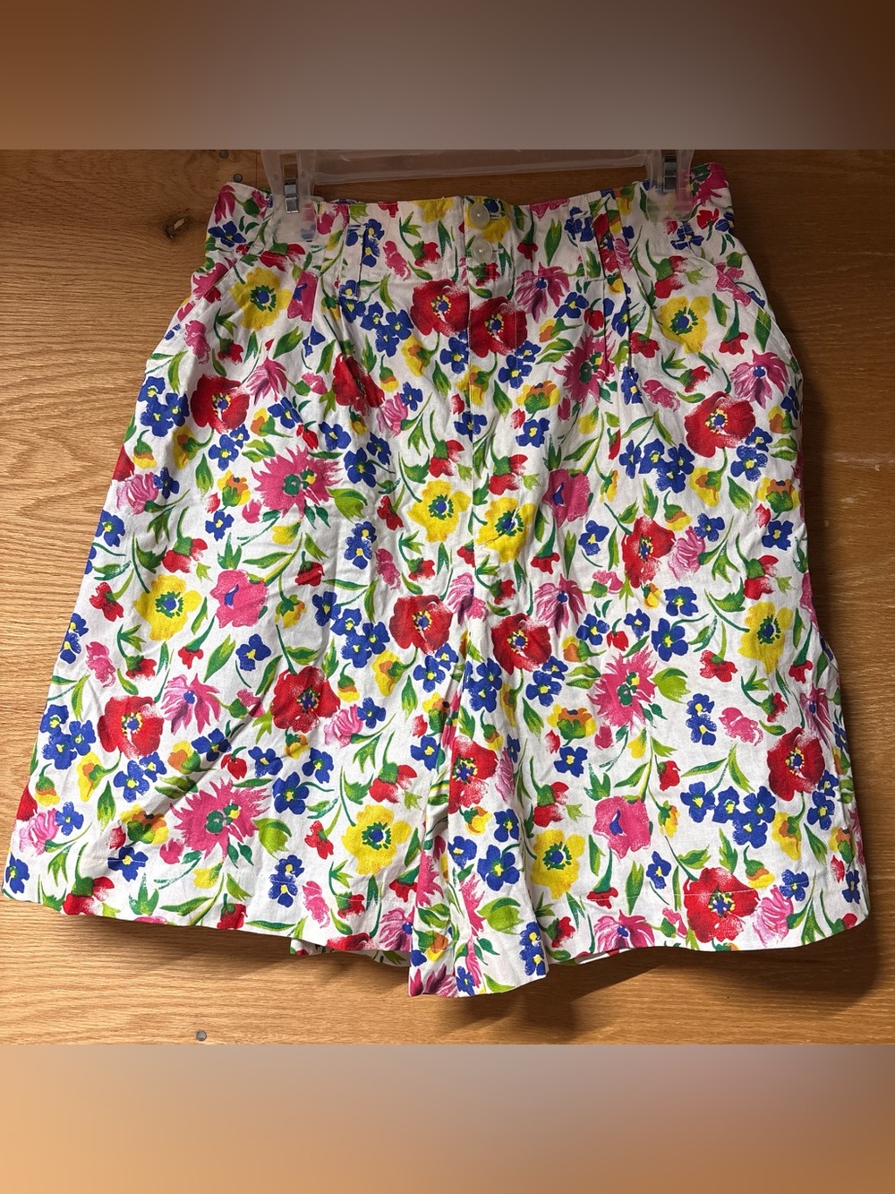 Floral High-Waist Bermuda Shorts — White with Multicolor Floral Print
